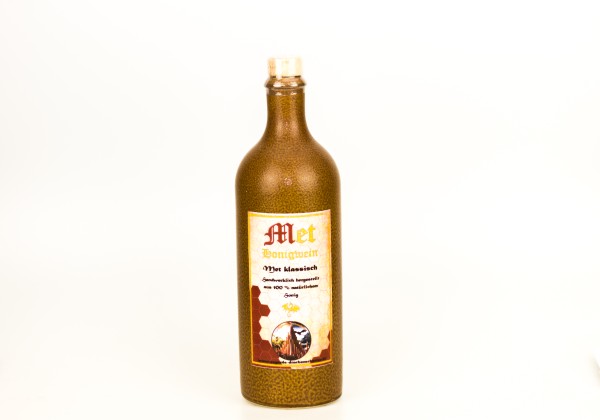 Tonflasche Honigwein - Met / mittelalterlich mit Holzgriff-Korken / 750 ml