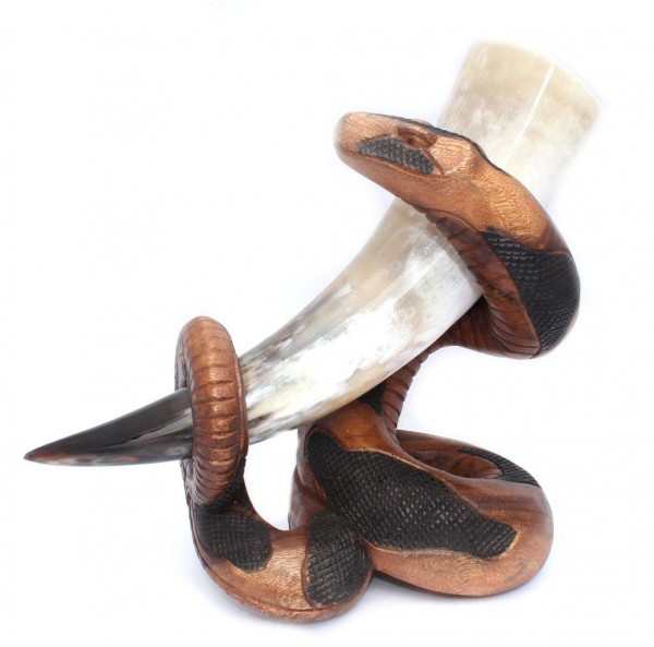 Pagan Trinkhornständer - FIONA - 24 cm - Schlange aus Holz - Weltenschlange - Rechtsdrehend - Handar